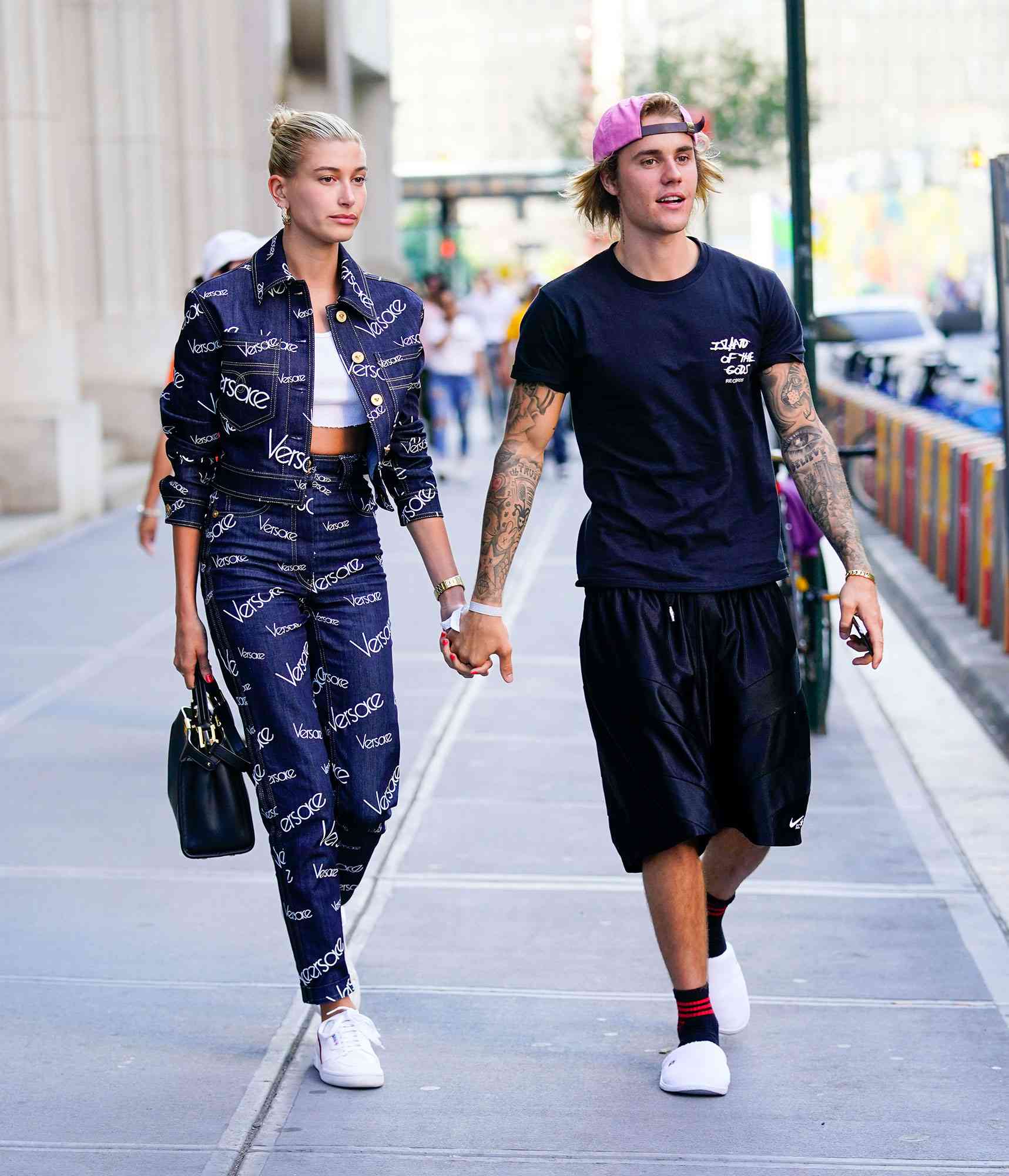 Justin Bieber and Hailey Baldwin hold hands when exiting Nobu restaurant in New York