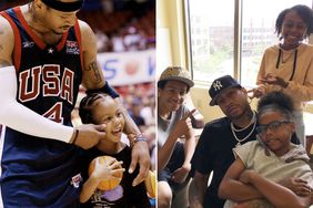 Allen Iverson and his son Allen Iverson Jr. after his team defeated Venezuela at the Roberto Clemente Coliseum in San Juan, Puerto Rico on August 22, 2003. ; Allen Iverson and his kids.