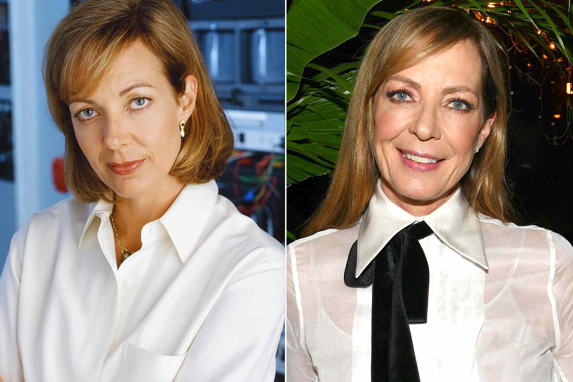 Allison Janney in a shot from "The West Wing" and another photo of her at a film festival in 2017.