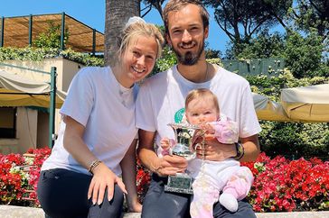 Daniil Medvedev with his wife, Daria, and daughter