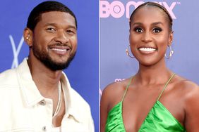 Usher attends the 2022 Beloved Benefit at Mercedes-Benz Stadium on July 07, 2022 in Atlanta, Georgia. (Photo by Marcus Ingram/Getty Images); Issa Rae attends the HBO Max original comedy series "RAP SH!T" red carpet premiere at Hammer Museum on July 13, 2022 in Los Angeles, California. (Photo by Rodin Eckenroth/WireImage )