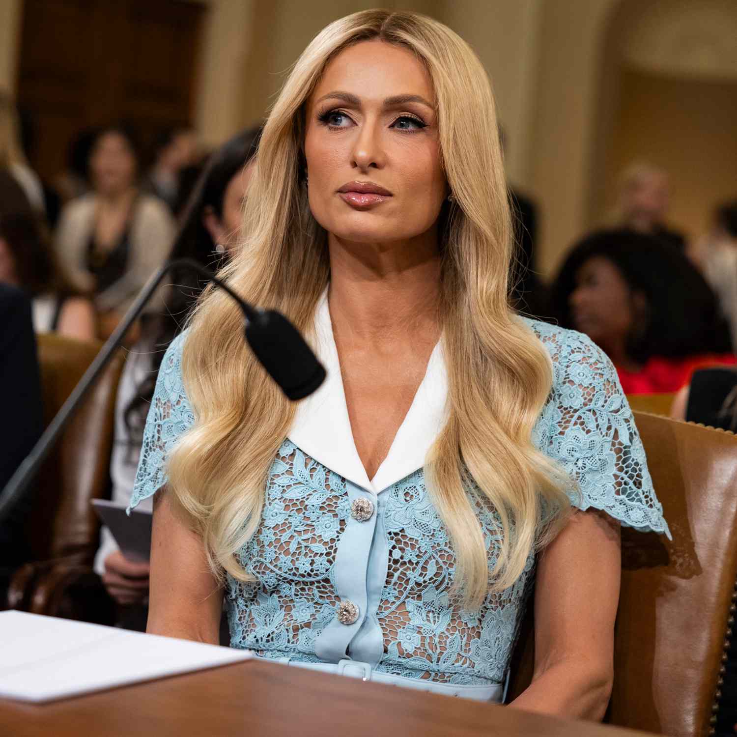 Paris Hilton arrives to testify at the House Committee on Ways and Means hearing 