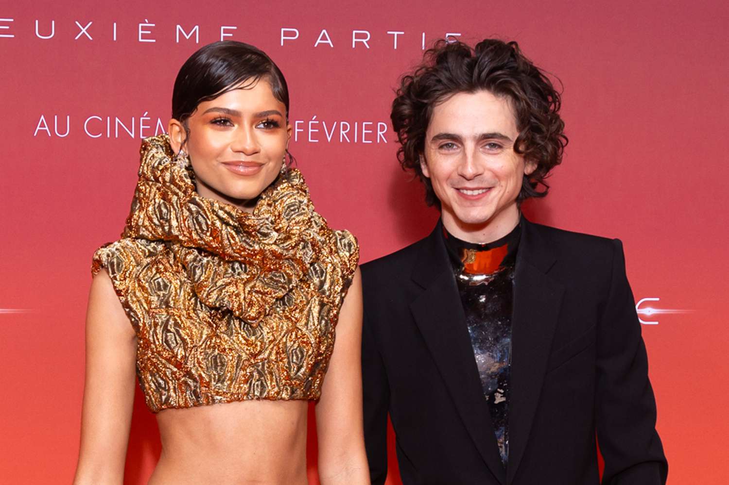 Zendaya and Timothee Chalamet attend the "Dune 2" Premiere at Le Grand Rex on February 12, 2024 in Paris, France