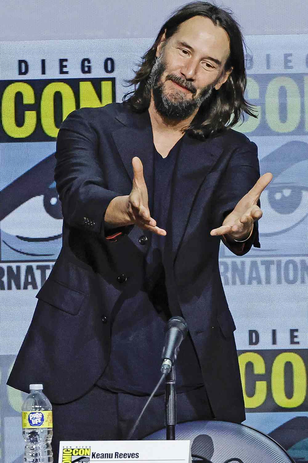 SAN DIEGO, CALIFORNIA - JULY 22: Keanu Reeves speaks onstage at Keanu Reeves "BRZRKR: The Immortal Saga Continues" panel during 2022 Comic-Con International: San Diego at San Diego Convention Center on July 22, 2022 in San Diego, California. (Photo by Kevin Winter/Getty Images)