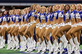 The Dallas Cowboys Cheerleaders perform during the NFC Wild Card game between the Dallas Cowboys and the Green Bay Packers on January 14, 2024.
