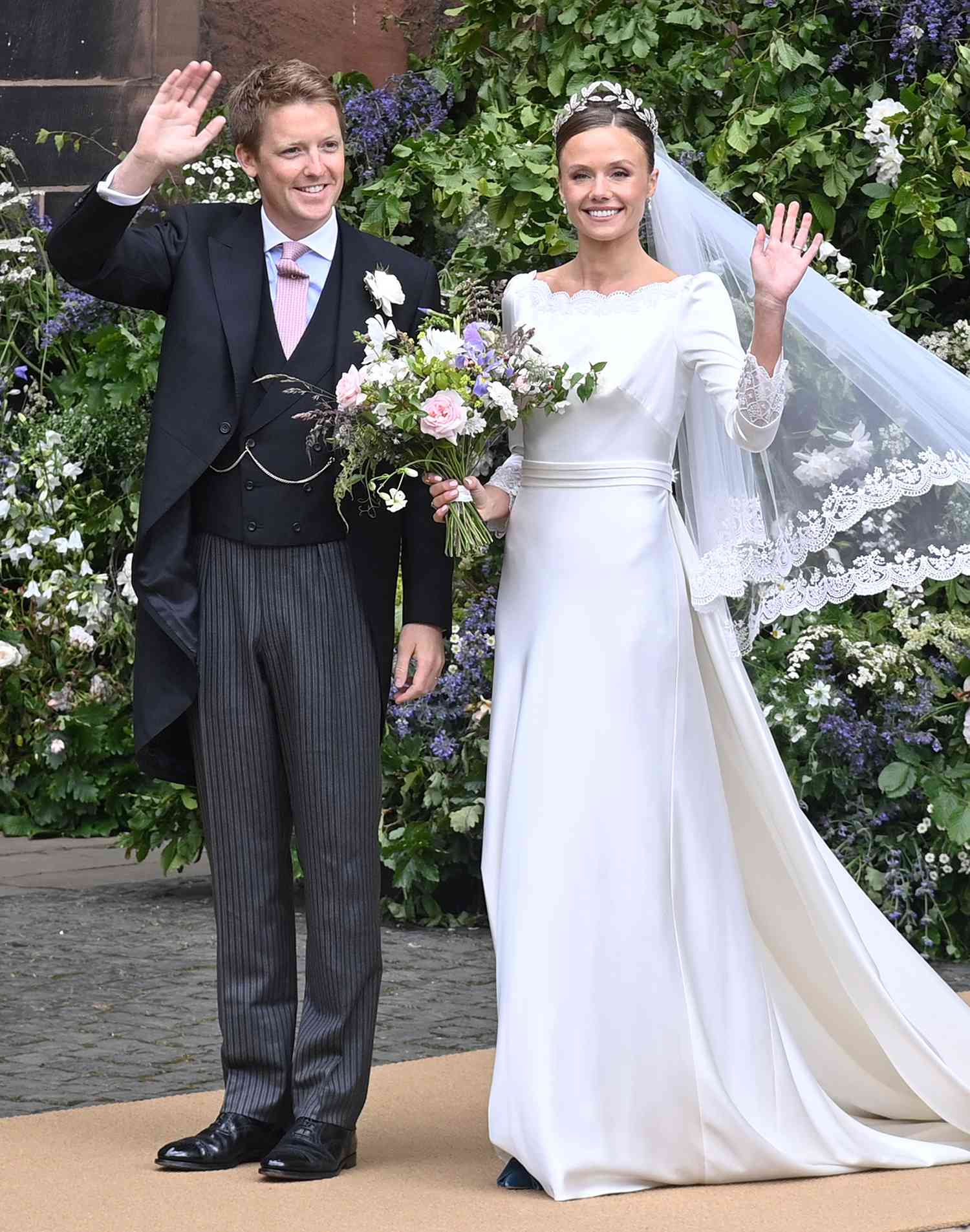 Hugh Grosvenor, 7th Duke of Westminster and Olivia Henson depart their wedding at Chester Cathedral