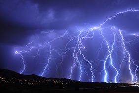 Lightning at storm on mountain, Utah.