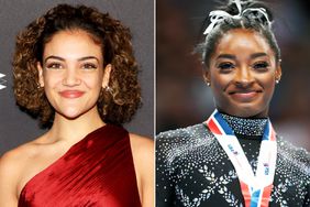 Laurie Hernandez attends the 2024 Nova Ball at The Edison Ballroom on February 05, 2024 in New York City.; Simone Biles celebrates after placing first in the floor exercise competition on day four of the 2023 U.S. Gymnastics Championships at SAP Center on August 27, 2023 in San Jose, California.