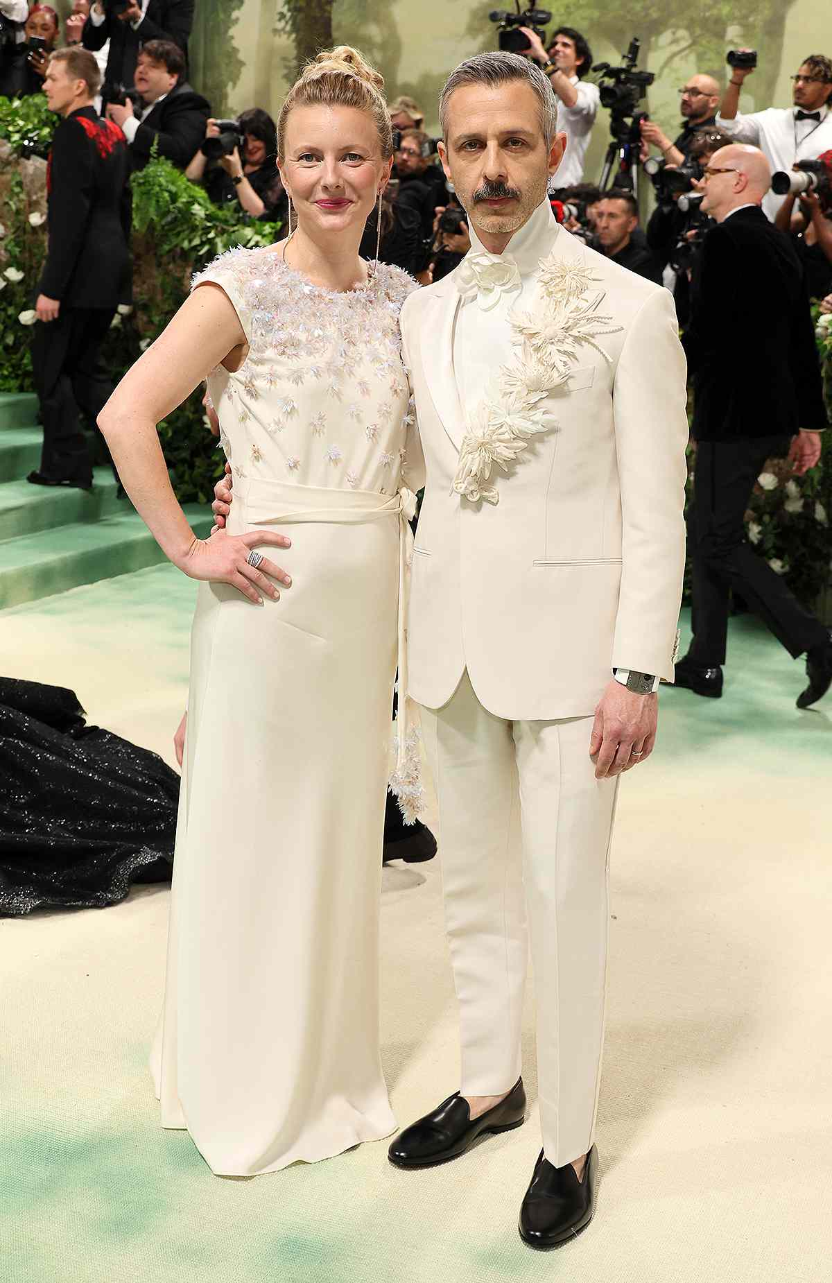 Emma Wall and Jeremy Strong attend The 2024 Met Gala Celebrating "Sleeping Beauties: Reawakening Fashion" at The Metropolitan Museum of Art on May 06, 2024 in New York City. 