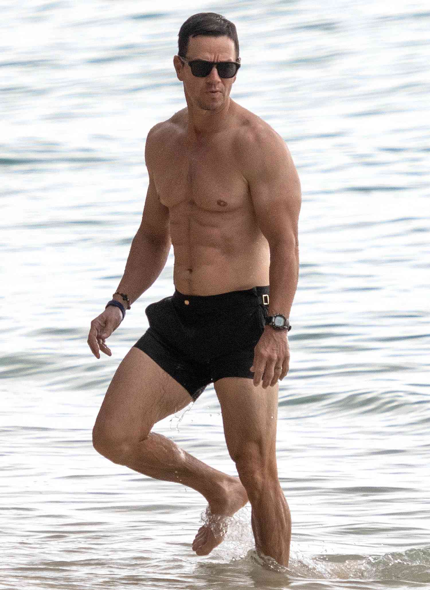 *EXCLUSIVE* - Mark Wahlberg is spotted as he goes for a quick swim late Tuesday at Sandy Lane Hotel in Bridgetown, Barbados.