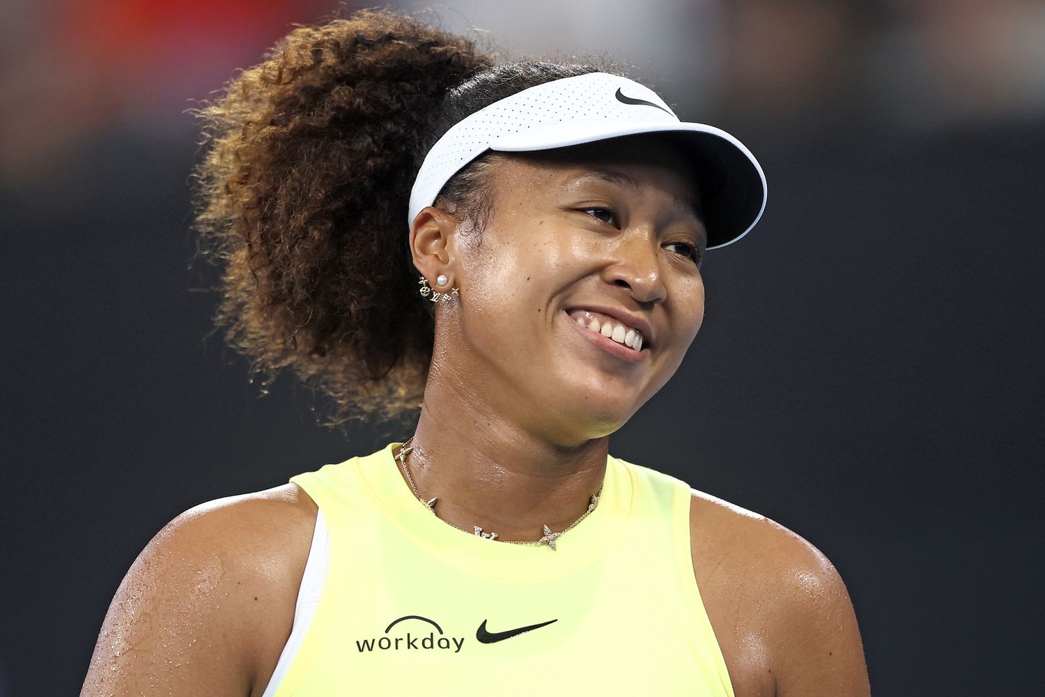 Naomi Osaka of Japan smiles in her match against Tamara Korpatsch of Germany during day two of the 2024 Brisbane International at Queensland Tennis Centre on January 01, 2024 in Brisbane, Australia.