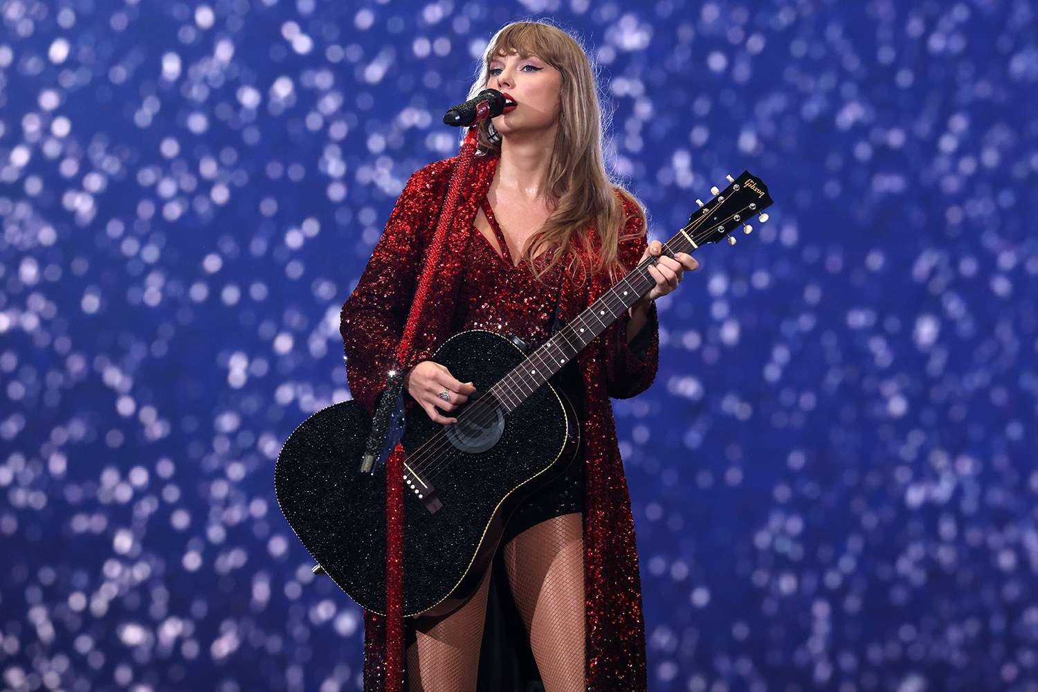 Taylor Swift performs onstage during "Taylor Swift | The Eras Tour" at Johan Cruijff Arena on July 05, 2024 in Amsterdam