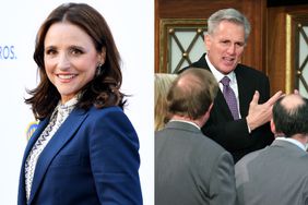 Julia Louis-Dreyfus attends the NRDC “Night of Comedy” Benefit, honoring Julia Louis-Dreyfus, presented in partnership with Warner Bros. Discovery, on June 7, 2022 at Neuehouse, Los Angeles, California (Photo by Jon Kopaloff/Getty Images for NRDC); House Republican Leader Kevin McCarthy (R-CA) talks to members-elect in the House Chamber during the second day of elections for Speaker of the House at the U.S. Capitol Building on January 04, 2023 in Washington, DC. The House of Representatives is meeting to vote for the next Speaker after House Republican Leader Kevin McCarthy (R-CA) failed to earn more than 218 votes on three separate Tuesday ballots, the first time in 100 years that the Speaker was not elected on the first ballot. (Photo by Win McNamee/Getty Images)