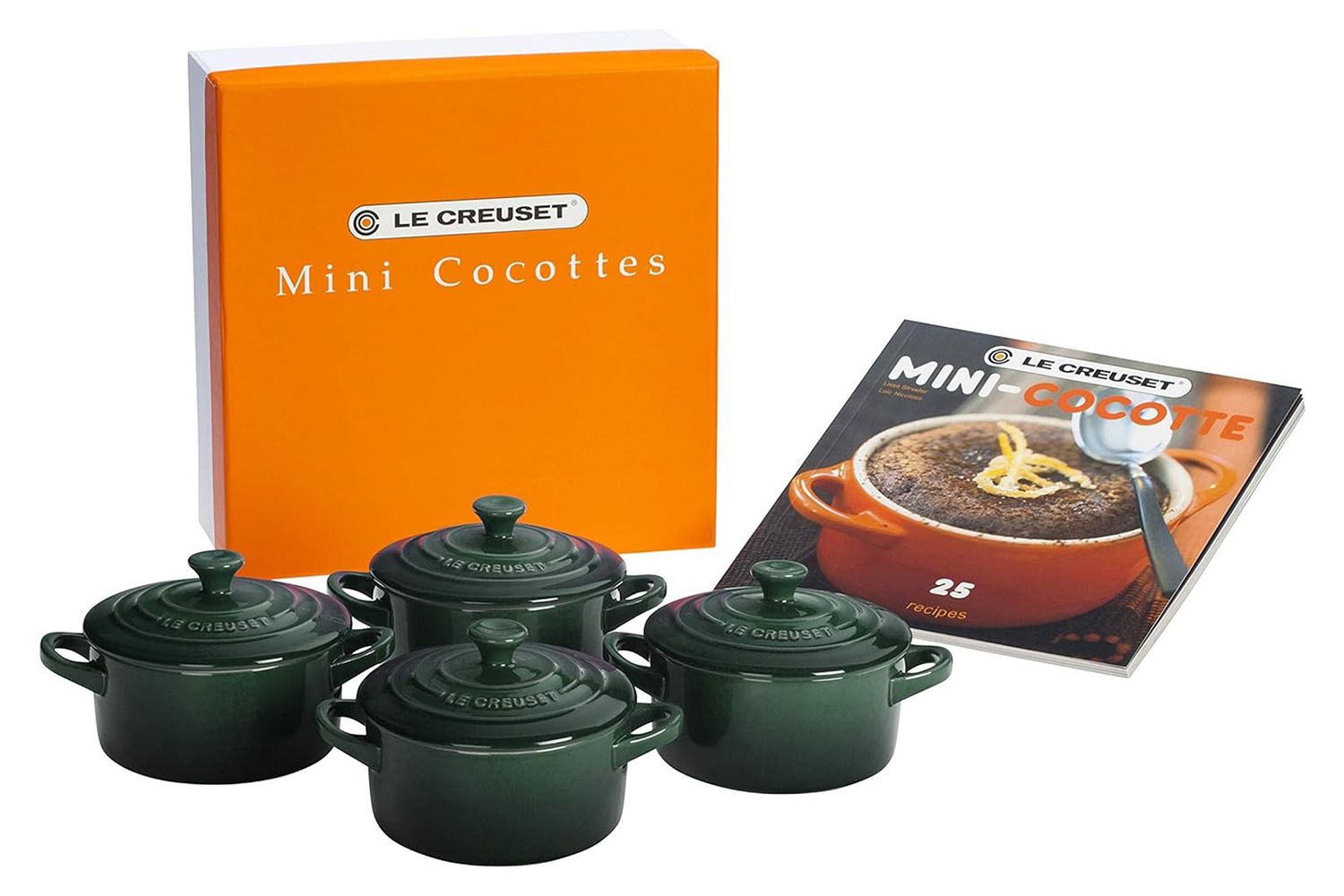 Amazon Le Creuset Stoneware Set of 4 Mini Cocottes with Cookbook, 8 oz. each, Artichaut