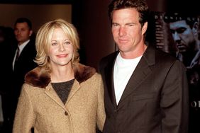 Meg Ryan and Dennis Quaid attend the premiere of "Savior" on October 27, 1998.