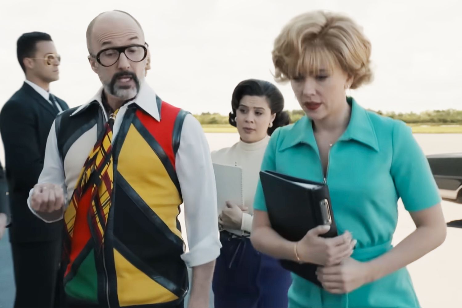 Jim Rash and Scarlett Johansson in 'Fly Me to the Moon'