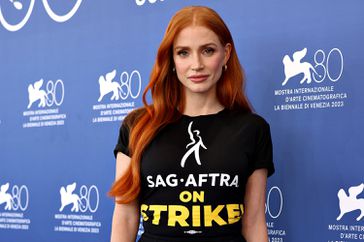 Jessica Chastain attends a photocall for the movie "Memory" at the 80th Venice International Film Festival on September 08, 2023 in Venice, Italy