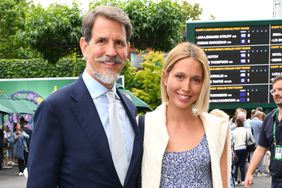 Pavlos, Crown Prince of Greece and Princess Maria-Olympia of Greece and Denmark attend day one of the Wimbledon Tennis Championships at the All England Lawn Tennis and Croquet Club on July 01, 2024