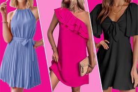 Collage of three Summer Cocktail Dresses from Amazon we recommend over a pink background