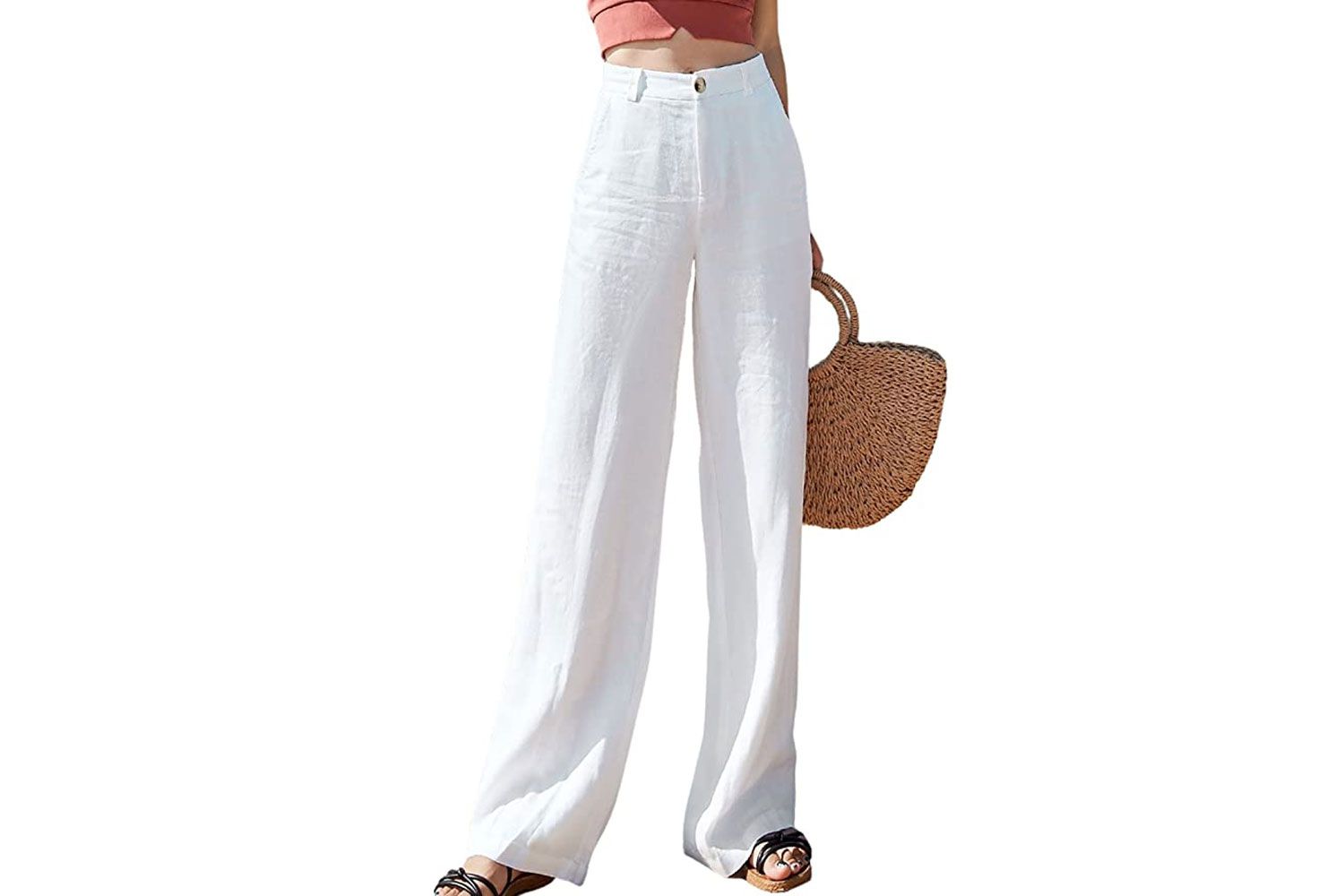 Hooever Womens Casual High Waisted Wide Leg Pants Button Up Straight Leg Trousers