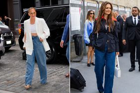 jlo and katie holmes street style in wide leg pants