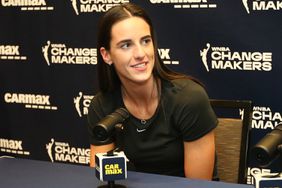 Caitlin Clark attends the CarMax Player Media Session at the player hotel during the 2024 WNBA Draft on April 14, 2024 in New York, New York. 