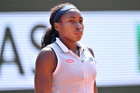 US Coco Gauff reacts during the women's singles semi final match against Poland's Iga Swiatek (not seen) at the French Open tennis tournament at the Roland Garros Complex in Paris on June 6, 2024.