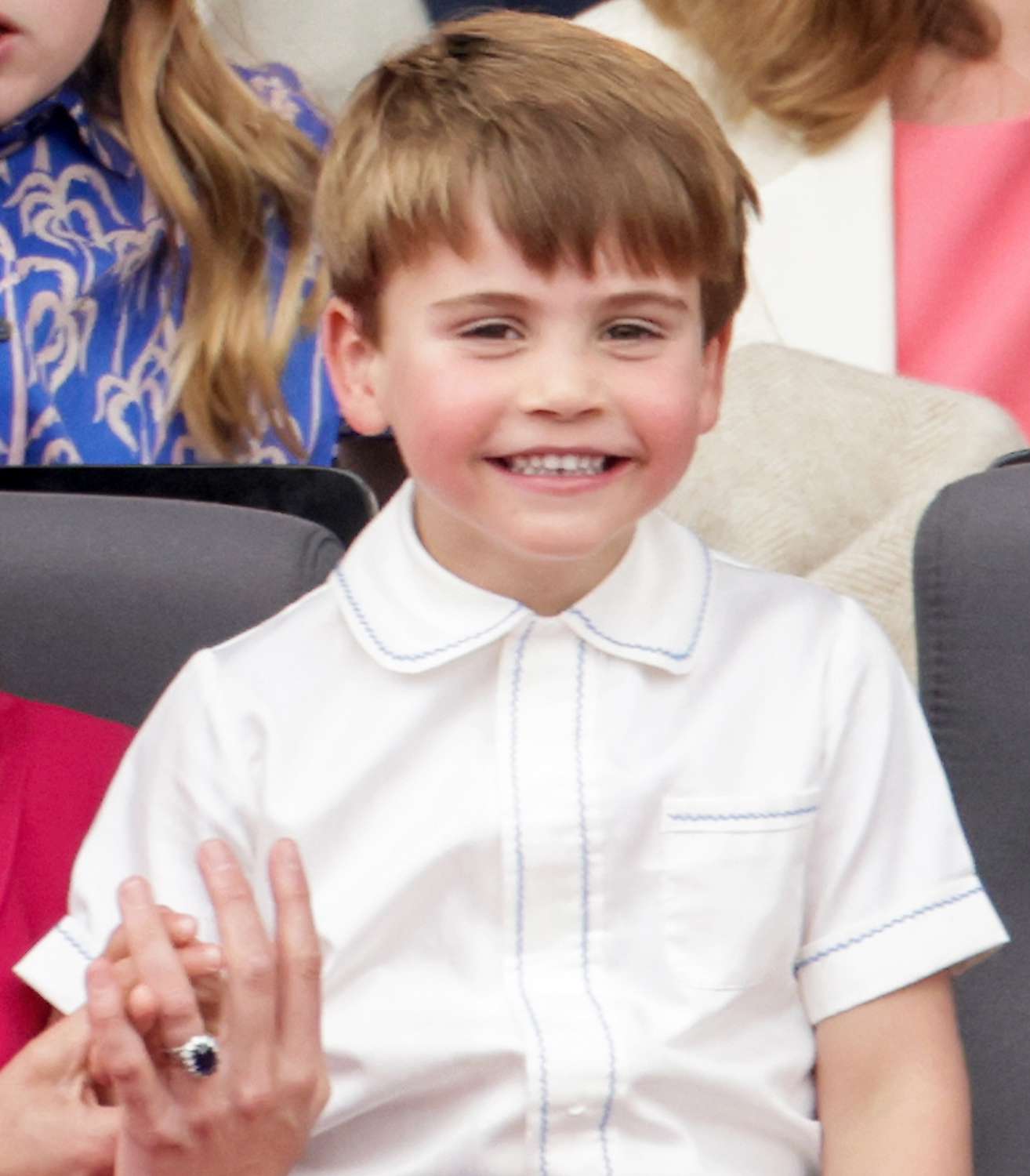 Catherine, Duchess of Cambridge smiles with Prince Louis of Cambridge during the Platinum Pageant on June 05, 2022 in London, England. The Platinum Jubilee of Elizabeth II is being celebrated from June 2 to June 5, 2022, in the UK and Commonwealth to mark the 70th anniversary of the accession of Queen Elizabeth II on 6 February 1952.