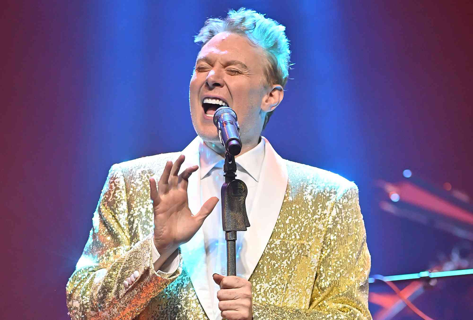 Clay Aiken performs onstage during the "Ruben & Clay: Twenty Years-One Night" tour on January 24, 2024 in Atlanta, Georgia. 