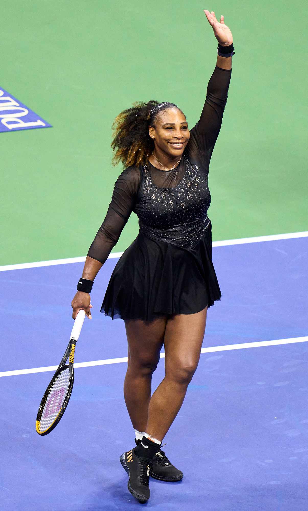 Serena Williams of the United States celebrates victory during the Women's Singles First Round match against Danka Kovinic of Montenegro on Day One of the 2022 US Open at USTA Billie Jean King National Tennis Center on August 29, 2022 in New York City