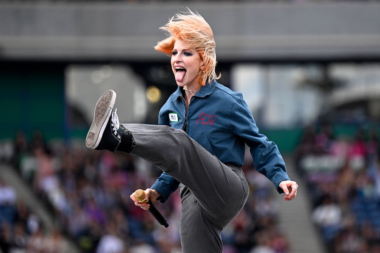 Hayley Williams of Paramore performs on stage as support on the Taylor Swift Eras Tour, at Scottish Gas Murrayfield Stadium on June 07, 2024 in Edinburgh, Scotland.