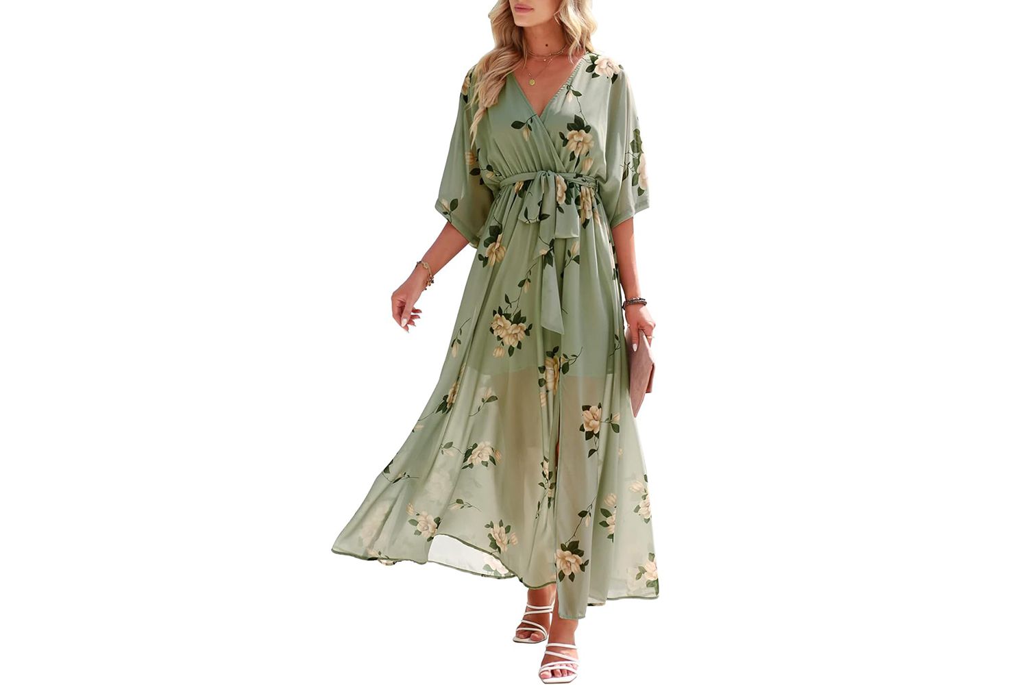 ANRABESS Loose Boho Flowy Wrap Maxi Dress