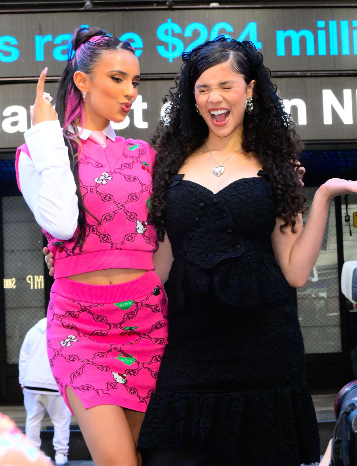 Kylie Cantrall and Malia Baker are seen outside "Good Morning America" on July 02, 2024 in New York City. 