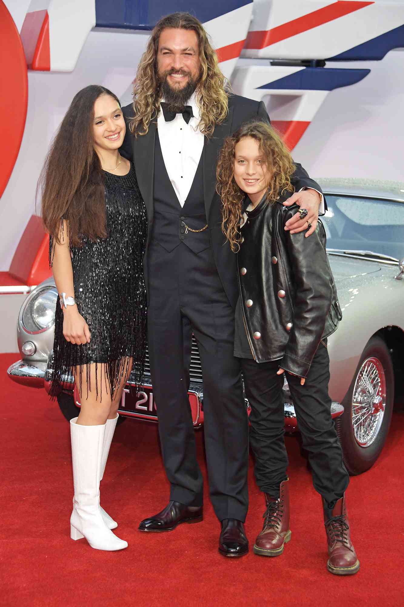 Lola Iolani Momoa, Jason Momoa and Nakoa-Wolf Manakauapo Namakaeha Momoa attend the World Premiere of "No Time To Die" at the Royal Albert Hall on September 28, 2021 in London