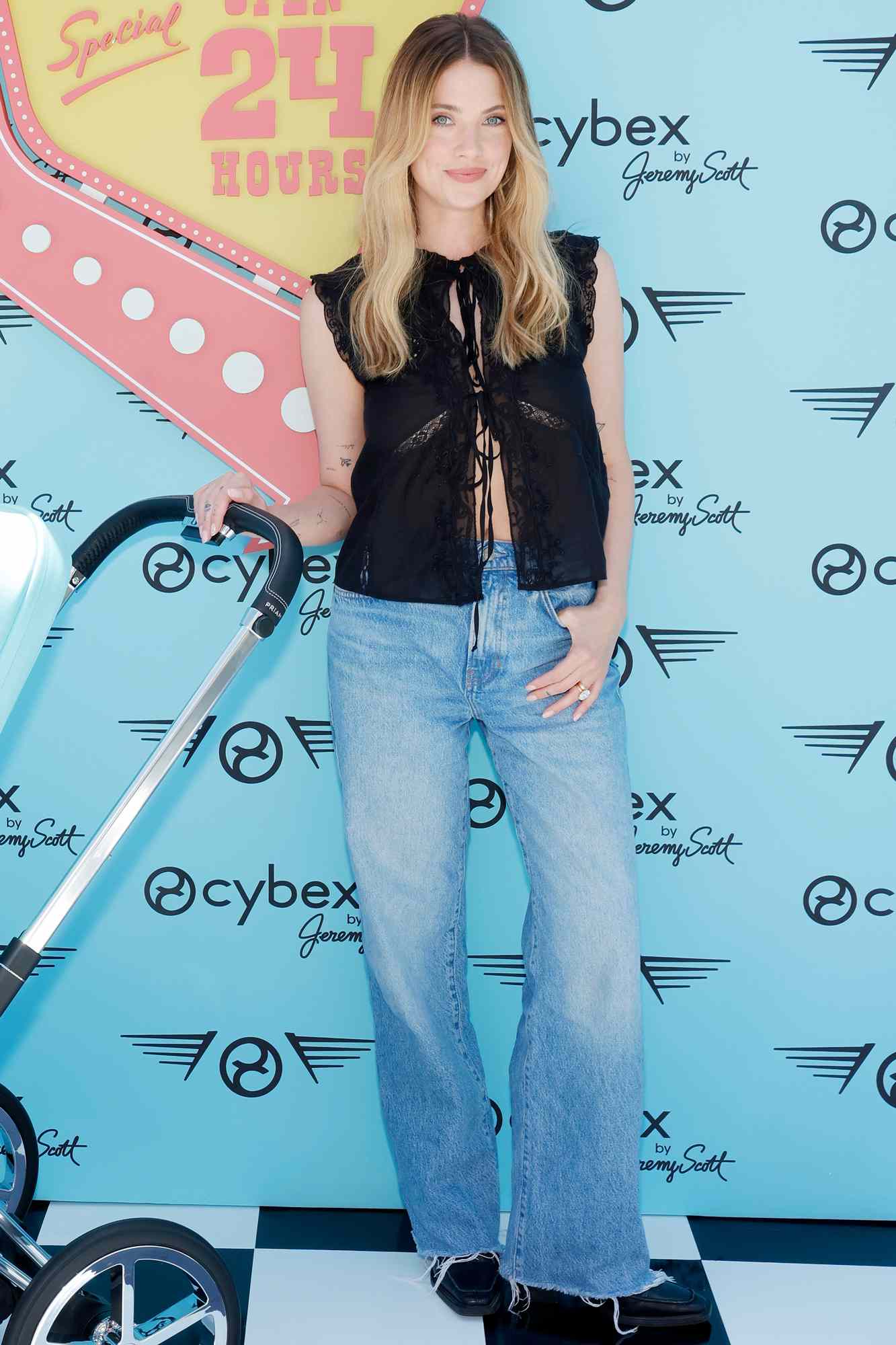 Ashley Benson attends CYBEX Jeremy Scott Car Collection Launch Event at Mel's Drive In on June 05, 2024 in West Hollywood, California. 