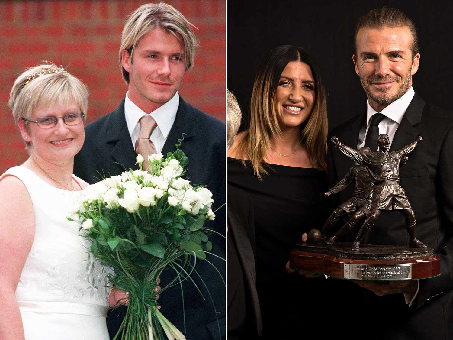 Lynne Beckham and David Beckham at Lynne's wedding ; Joanne Beckham and David Beckham at the 2017 PFA Awards 