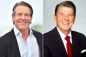 Dennis Quaid attends the "The Substance" Photocall at the 77th annual Cannes Film Festival at Palais des Festivals on May 20, 2024 in Cannes, France.; President Ronald Reagan poses for a portrait in 1980 in Los Angeles, California