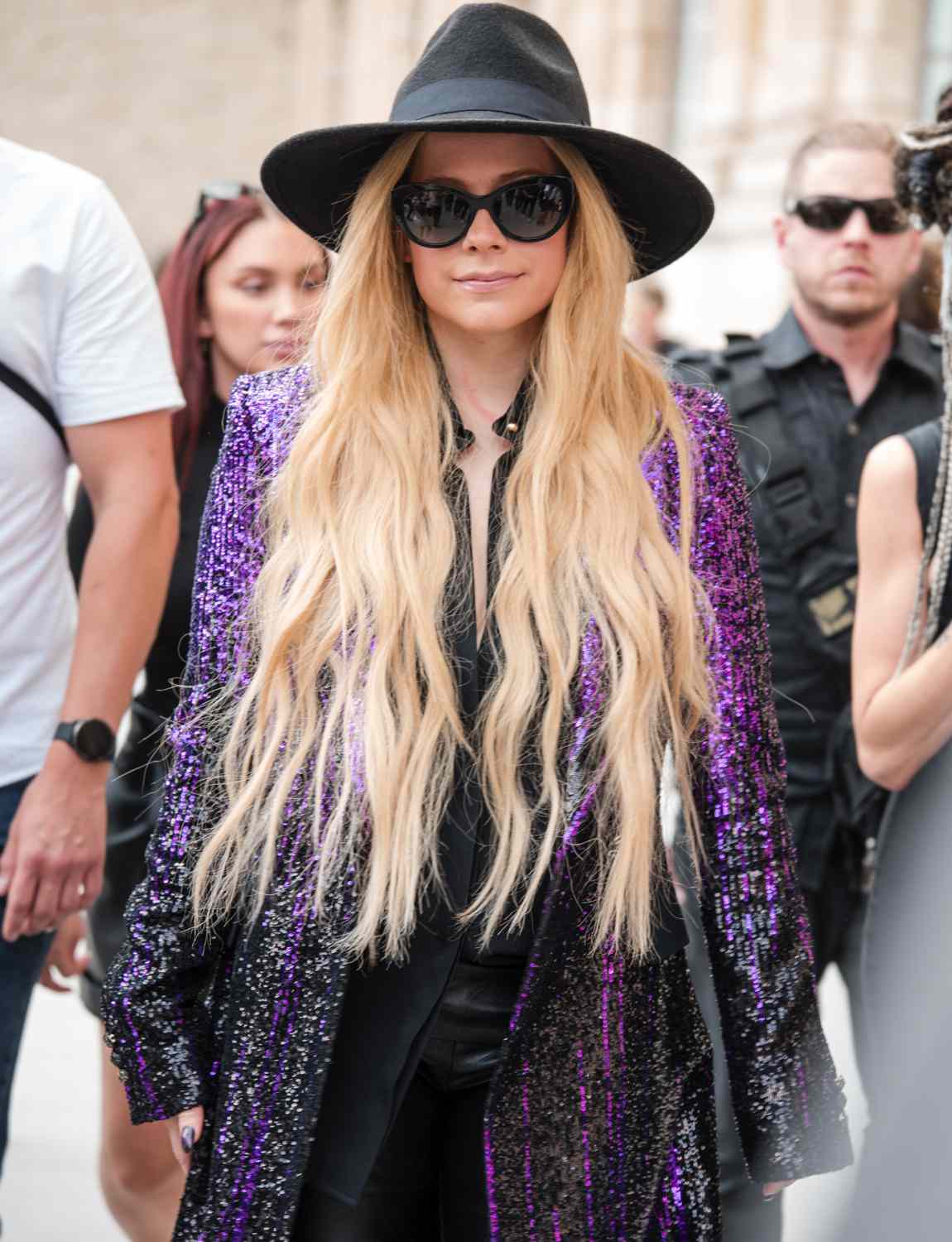 Avril Lavigne is seen outside Elie Saab show during the Haute Couture Fall/Winter 2024/25 as part of Paris Fashion Week 