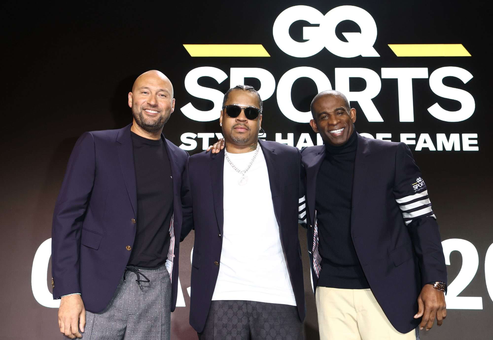 SCOTTSDALE, ARIZONA - FEBRUARY 11: (L-R) Honorees Derek Jeter, Allen Iverson, and Deion Sanders attend the Inaugural GQ Sports Style Hall of Fame event hosted by GW and honoring Deion Sanders, Allen Iverson and Derek Jeter at The Clayton House on February 11, 2023 in Scottsdale, Arizona. (Photo by Joe Scarnici/Getty Images for GQ)