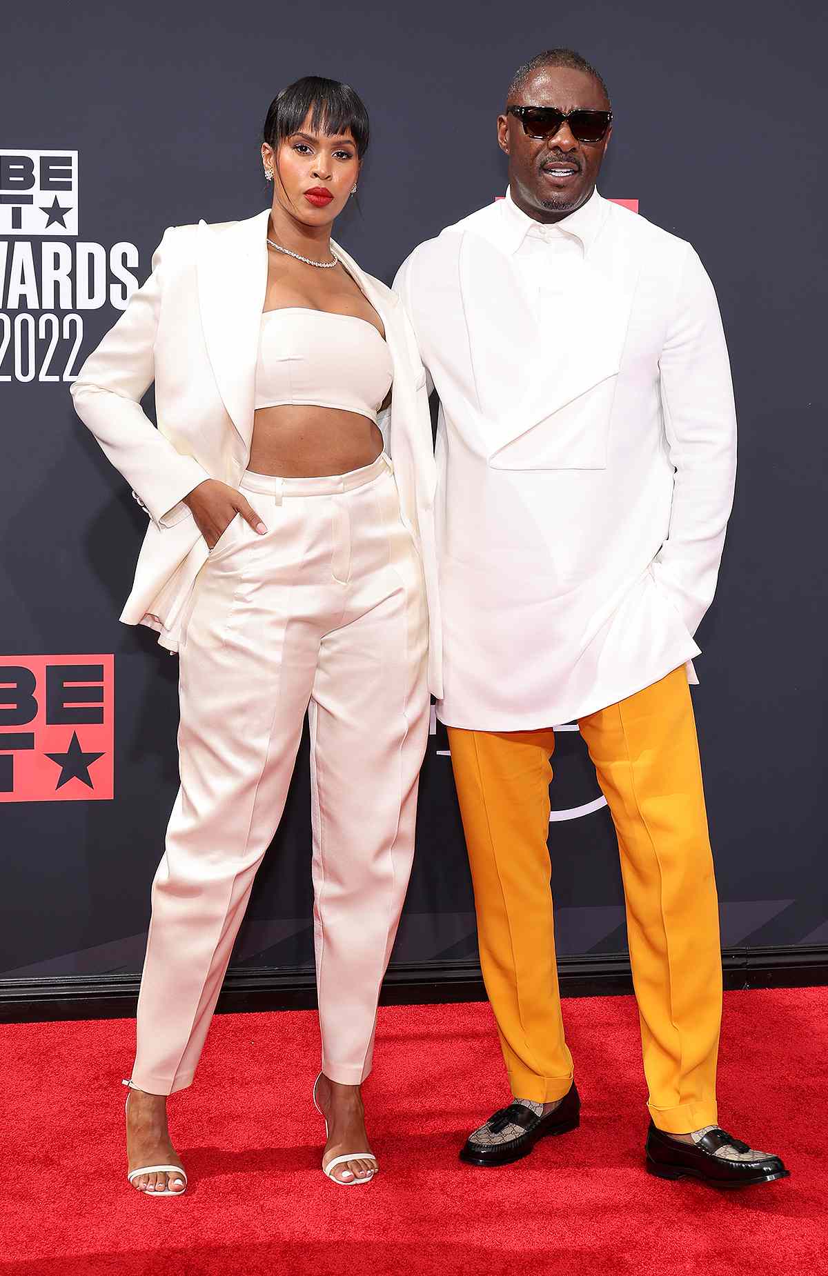 Sabrina Dhowre and Idris Elba attend the 2022 BET Awards at Microsoft Theater on June 26, 2022 in Los Angeles, California.