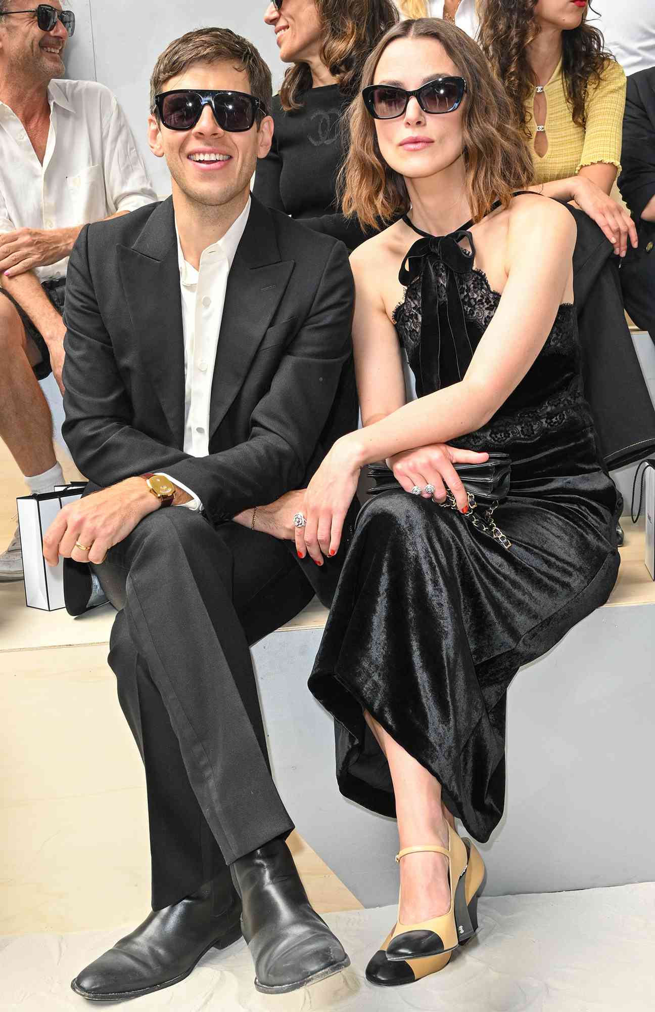 James Righton and Keira Knightley attends the Chanel Haute Couture Fall Winter 2022 2023 show as part of Paris Fashion Week on July 05, 2022 in Paris, France