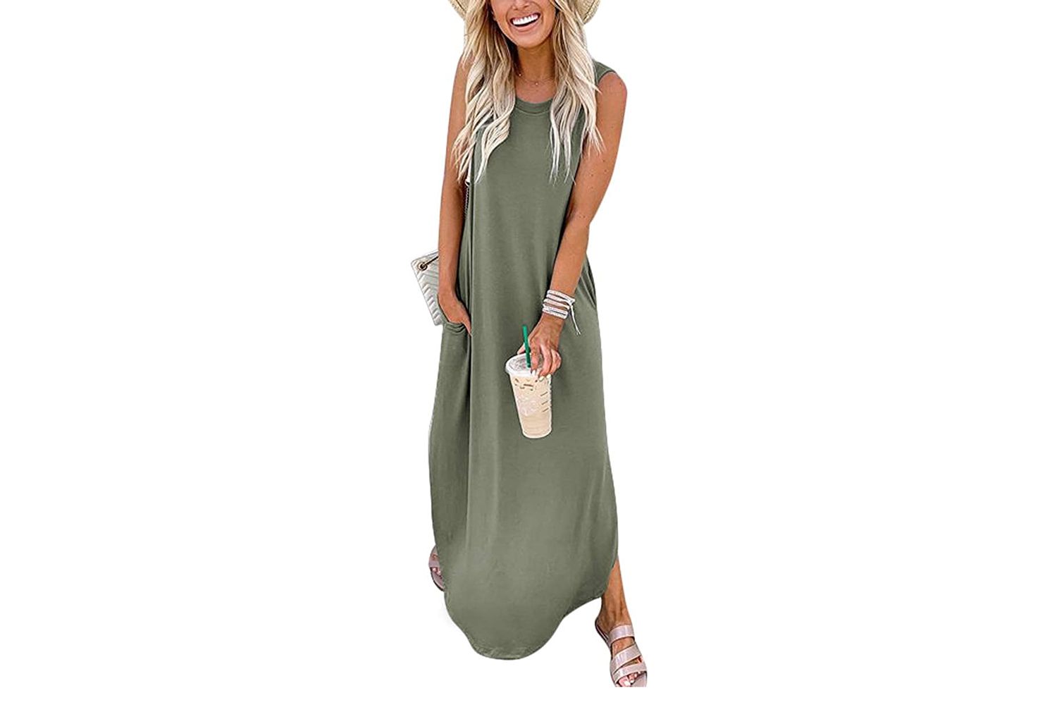 ANRABESS Women's Casual Loose Sundress Long Dress Sleeveless Split Maxi Dresses Summer Beach Dress with Pockets