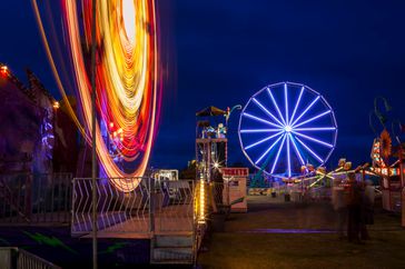 Colourful rides in a traveling carnival in Windjammer Park on Whidbey Island, Oak Harbor, Washington, USA