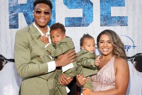 Giannis Antetokounmpo, Mariah Riddlesprigger, and family attend the world premiere of Rise at Walt Disney Studios in Burbank, California on June 22, 2022