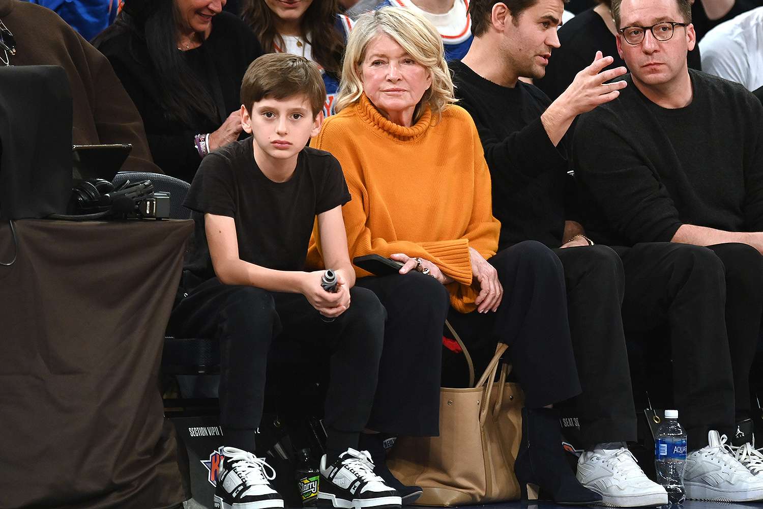 Martha Stewart with grandson Boston Celtics v New York Knicks, NBA Basketball game, Madison Square Garden,