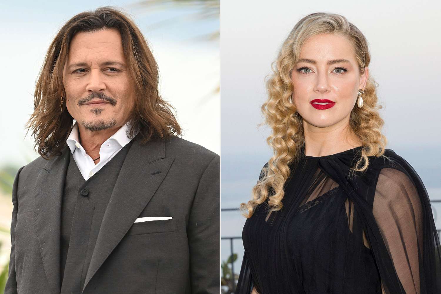 Johnny Depp attends a photo call for Jeanne du Barry at the 76th Cannes Film Festival ; Amber Heard 69th Taormina Film Festival 