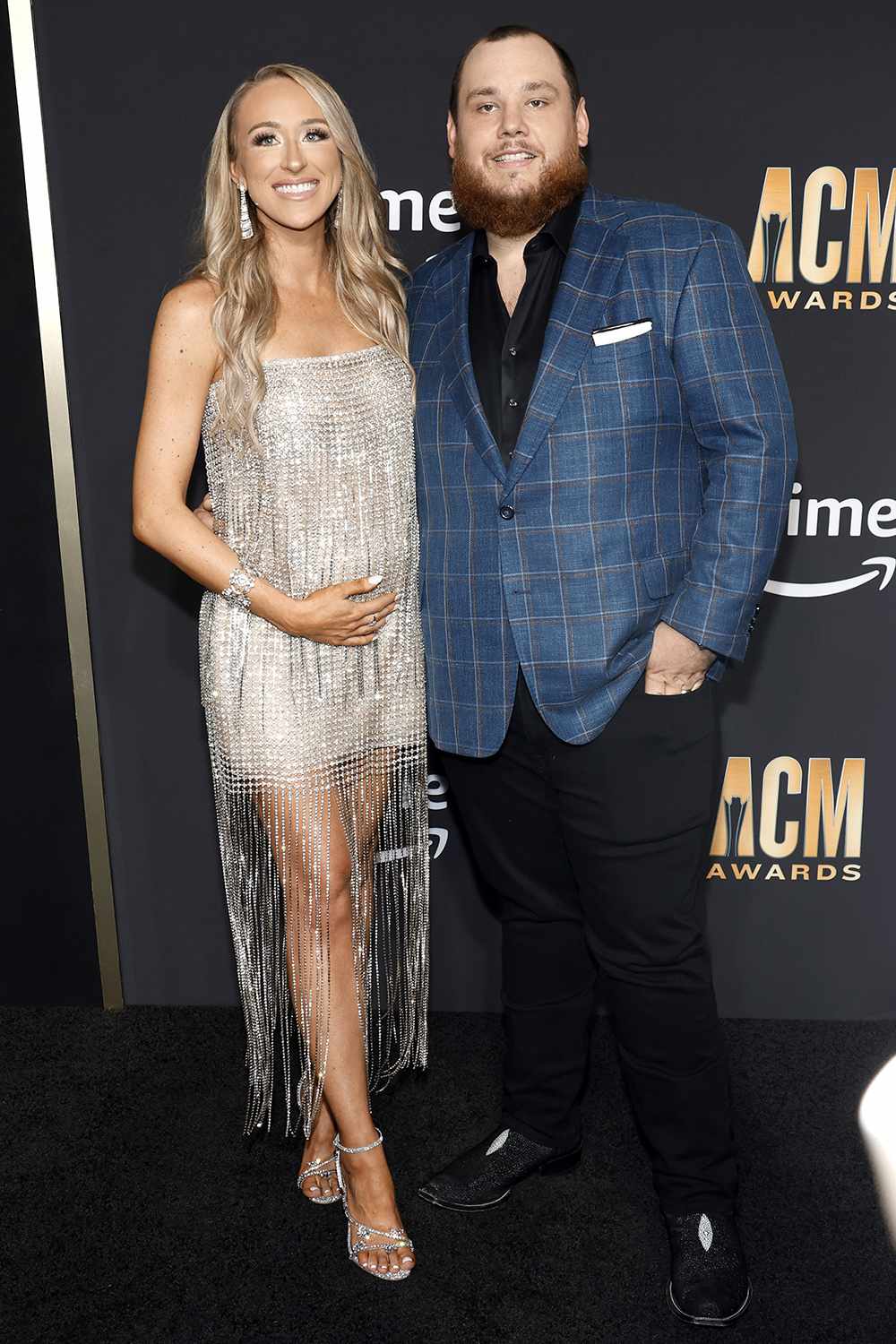 FRISCO, TEXAS - MAY 11: (L-R) Nicole Combs and Luke Combs attend the 58th Academy Of Country Music Awards at The Ford Center at The Star on May 11, 2023 in Frisco, Texas. (Photo by Jason Kempin/Getty Images)