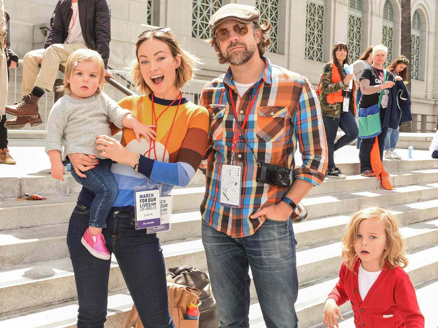 Olivia Wilde, Jason Sudeikis and Otis Sudeikis, Daisy Sudeikis attends March For Our Lives Los Angeles on March 24, 2018 in Los Angeles, California