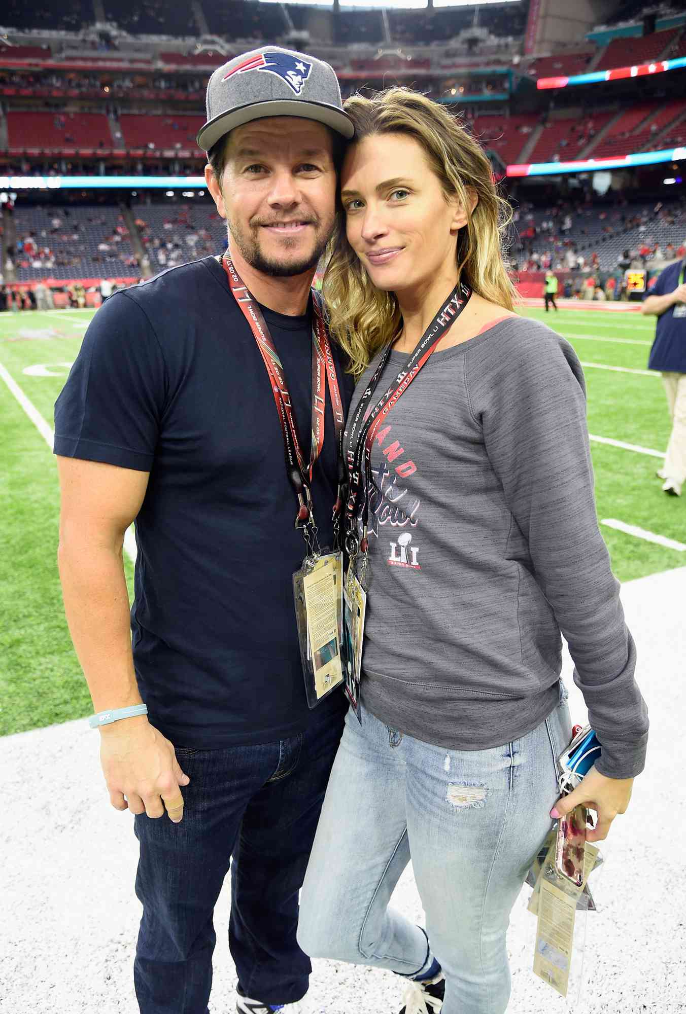 Actor Mark Wahlberg and Rhea Durham attend Super Bowl LI at NRG Stadium on February 5, 2017 in Houston, Texas