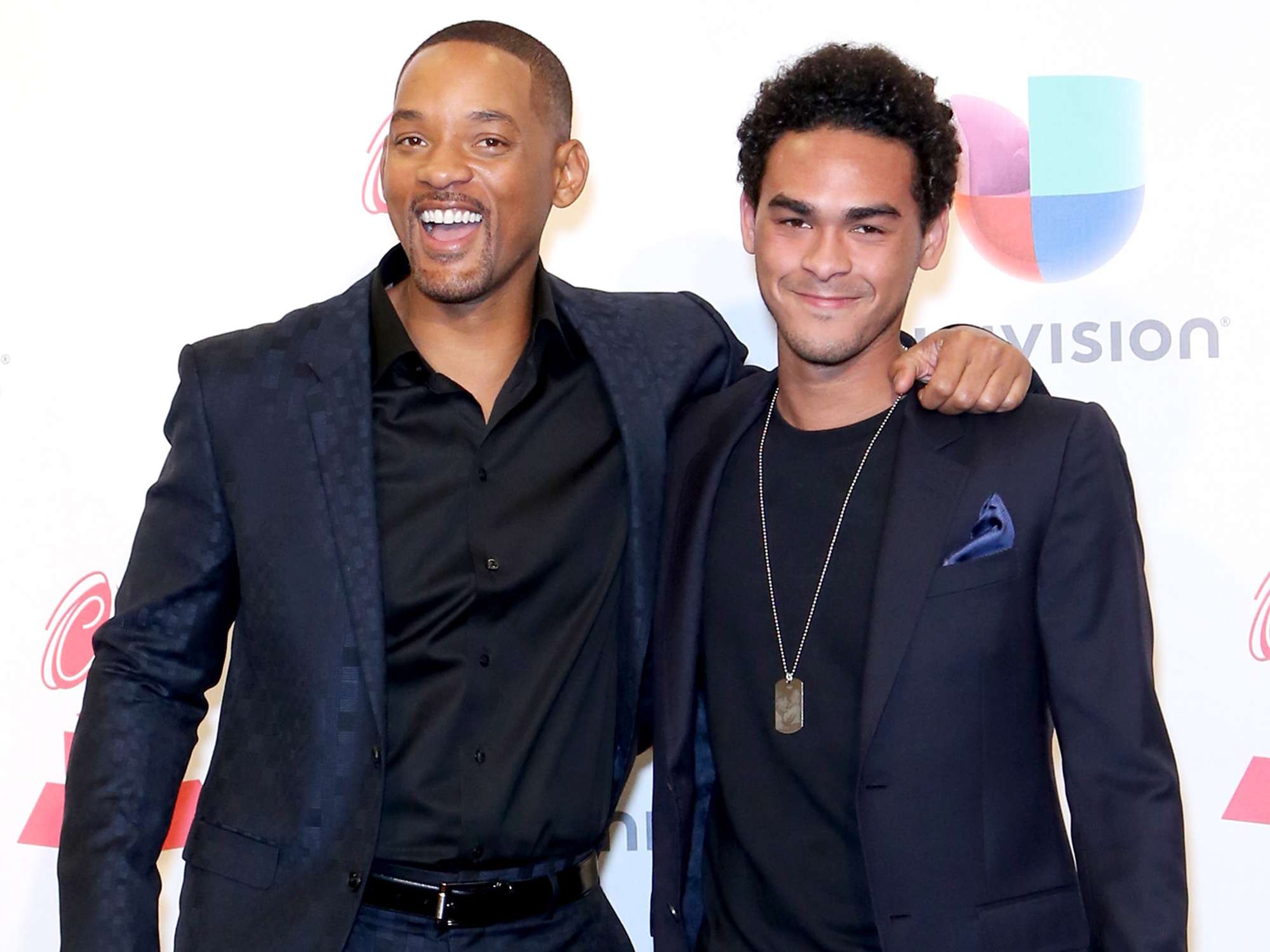 Will Smith and Trey Smith pose in the press room during the 16th Latin GRAMMY Awards on November 19, 2015 in Las Vegas, Nevada. 